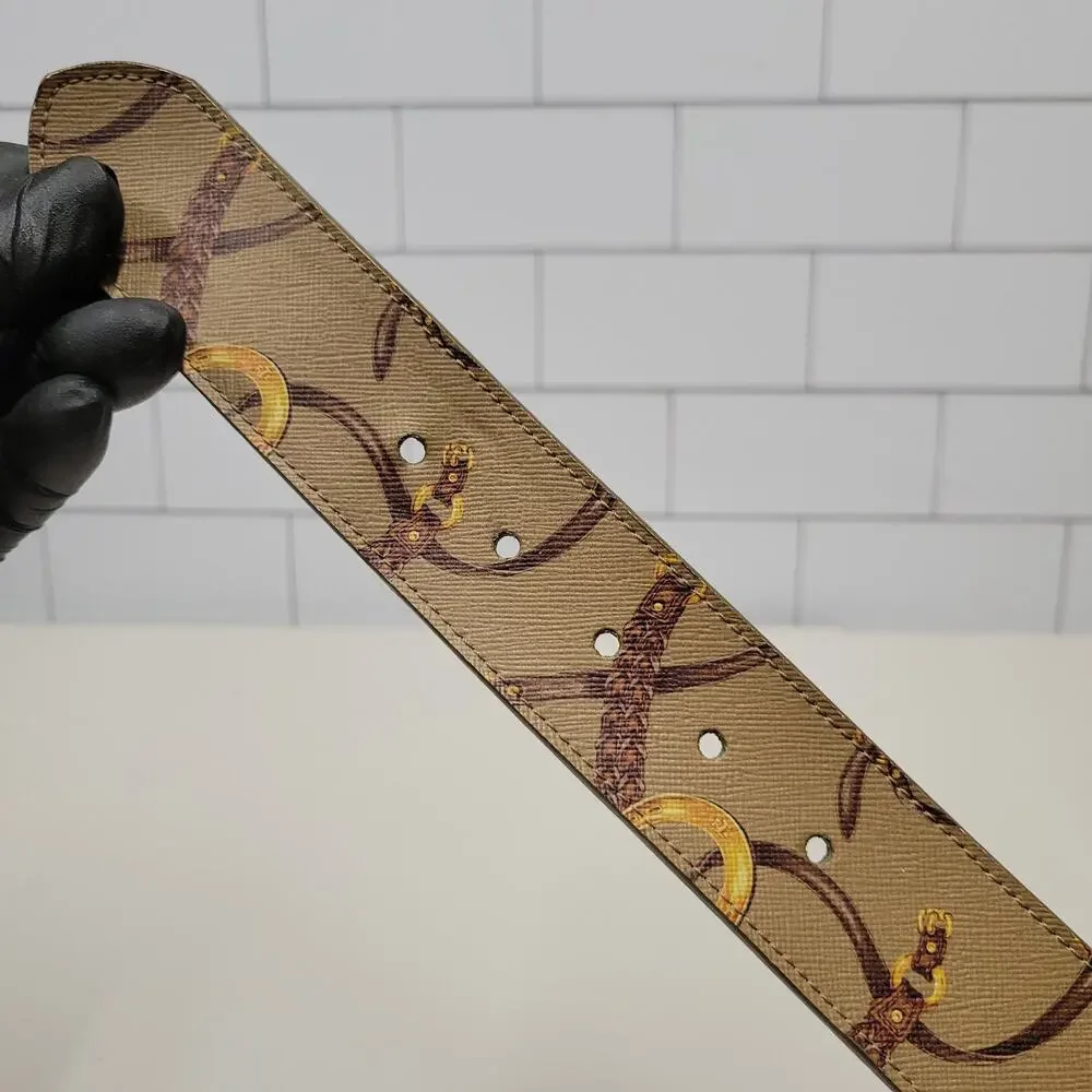Lauren Ralph Lauren Equestrian Print Belt Women's Small Brown Gold Buckle